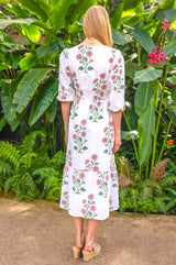 Jyoti Cotton Midi Dress | White/Pink/Green