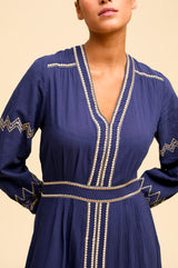 Jamila Embroidered Dress | Navy/Gold