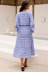 Hayden Organic Cotton Dress | Ikat White/Blue