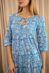 Emma Organic Cotton Dress | Camelia Blue/White