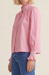 Embroidered Smocked Blouse | Pink/White
