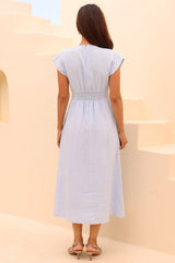 V-Neck Linen Dress | Light Blue - Aspiga