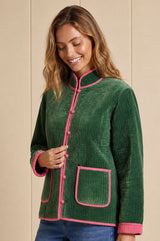 Velvet Quilted Jacket | Green/Pink