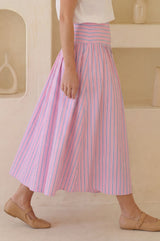 Stripe Dropped Waist Skirt | Pink