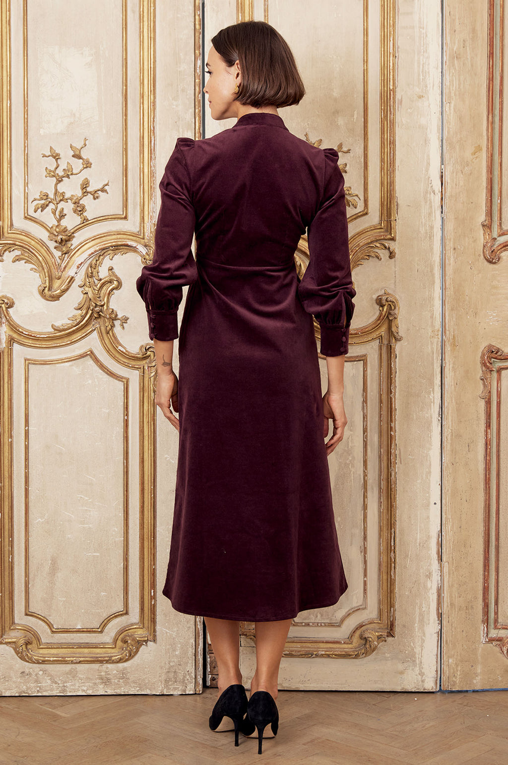 Aspiga Ladies Sustainable Enid Stretch Corduroy Cotton Dress Burgundy