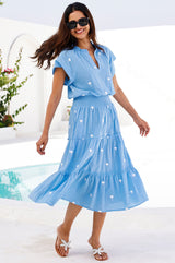 Riley Embroidered Organic Cotton Dress | Cornflower