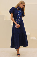 APPROVED Edie Cotton Broderie Dress | Navy - Aspiga