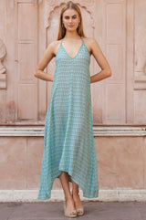 Halter Viscose Midi Dress | Sage/White