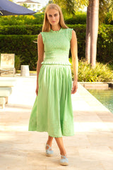 Cleo Shirred Seersucker Smocked Top | Green/White - Aspiga