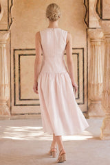 Rhia Dropped Waist Linen Blend Dress | Rose Water