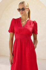 APPROVED * Esha Organic Cotton Cheesecloth Dress | Red - Aspiga