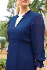 Plain V Neck Chiffon Dress | Navy