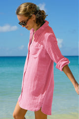 Saffron Organic Cotton Cheesecloth Beach Shirt | Pink