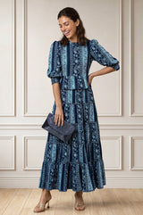 Moxi Peplum Maxi Dress | Navy/Light Blue