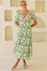 Surbhi Short Sleeve Dress | Ecru/Green - Aspiga