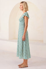 Sophie Viscose Dress | Sage/White