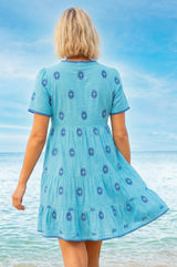 India Embroidered Organic Cotton Dress | Turquoise/Cobalt