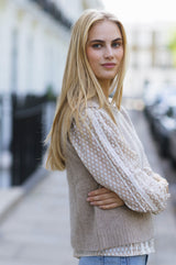 Vienna Printed Long Sleeve Blouse | Taupe/Off White