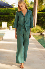 APPROVED Light Weight Linen Tie Front Shirt | Teal - Aspiga