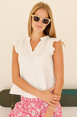 APPROVED * Frill Sleeve Organic Cotton Cheesecloth Top | White - Aspiga