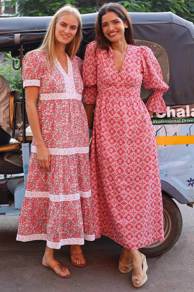 cotton short sleeve summer dresses Aspiga Ladies Sustainable Enny Organic Midi Pink Pattern Wedding Guest Dress Color:Clay Black Floral Fairy Prom uv glow tie events