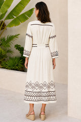 Jamila Embroidered Dress | Ecru/Black