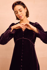 Sally Anne Velvet Long Sleeve Dress | Aubergine