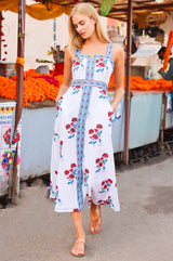APPROVED Margaritte Block Print Organic Cotton Dress | Teal/Red - Aspiga