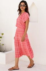 Riley Viscose Crinkle Dress | Coral/Pink - Aspiga