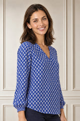 Clea Viscose Crinkle Blouse | Lixus Cobalt/White