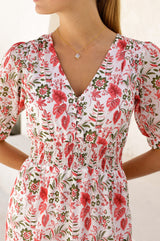 APPROVED Billie Short Sleeve Organic Cotton Dress | Ecru/Red - Aspiga