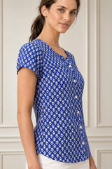 Lisbon Viscose Crinkle Blouse | Lixus Cobalt/White
