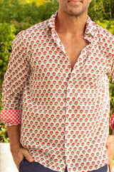 Men's Organic Cotton Shirt | Stamp White/Red/Blue - Aspiga