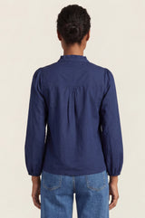 Notch Neck Cotton Poplin Blouse | Navy