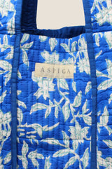 Block Print Quilted Tote Bag | Japanese Flower Cobalt