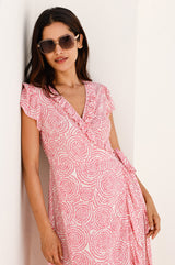 APPROVED Demi EcoVero™ Wrap Dress | White/Pink - Aspiga