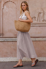 Stripe Dropped Waist Skirt | Chocolate/White