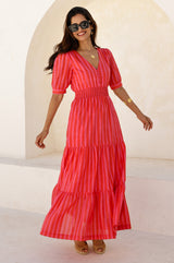 Billie Short Sleeve Organic Cotton Dress | Red/Pink - Aspiga