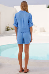 APPROVED * Light Weight Linen Tie Front Shirt | Marina Blue - Aspiga