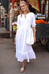 Shirred Dobby Maxi Dress | White