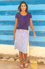 Tilda Viscose Crinkle Skirt | White/Blue