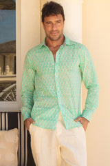 Men's Organic Cotton Shirt | Floral Turquoise/White - Aspiga