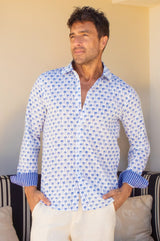Men's Organic Cotton Shirt | Palm White/Blue - Aspiga