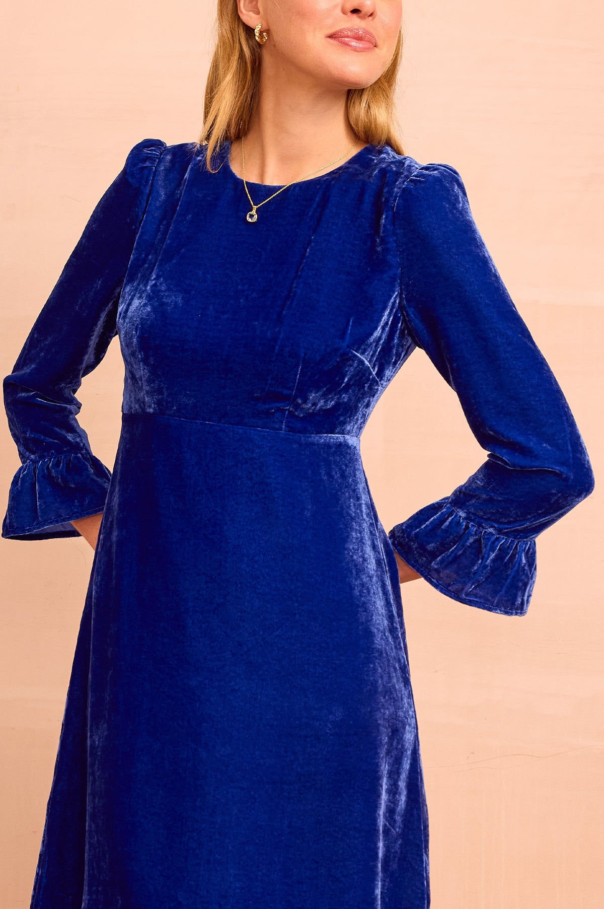 Aspiga Ladies Ethical Victoria Velvet Viscose Dress Azure Blue