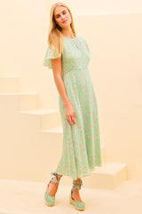 RHS Printed Cape Sleeved Dress | Sage - Aspiga
