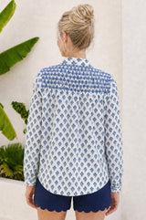 Livi Organic Cotton Blouse | Cream/Blue