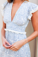 Pippa Organic Cotton Block Print Dress | Ivory/Navy