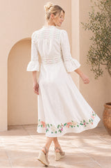 RHS Floral Printed Linen Dress |  Cream