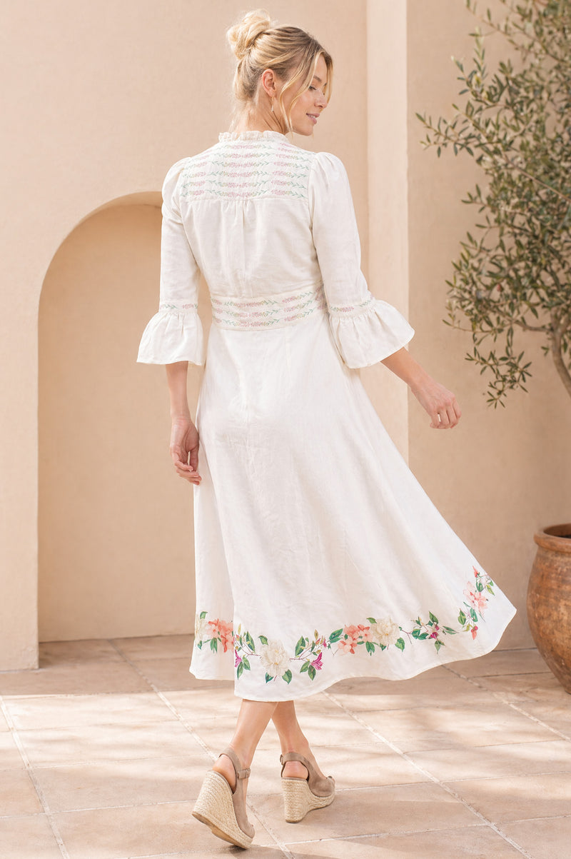 Aspiga RHS Womens Sustainable Floral Printed Linen Dress Cream Aspiga RHS Womens Sustainable Floral Printed Linen Dress Cream
