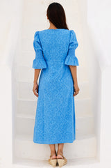 Flora 3/4 Length Sleeve Dress | Blue - Aspiga
